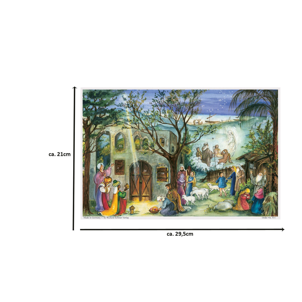 Adventskalender Stall von Bethlehem von Sellmer mit Maßangaben, Format A4