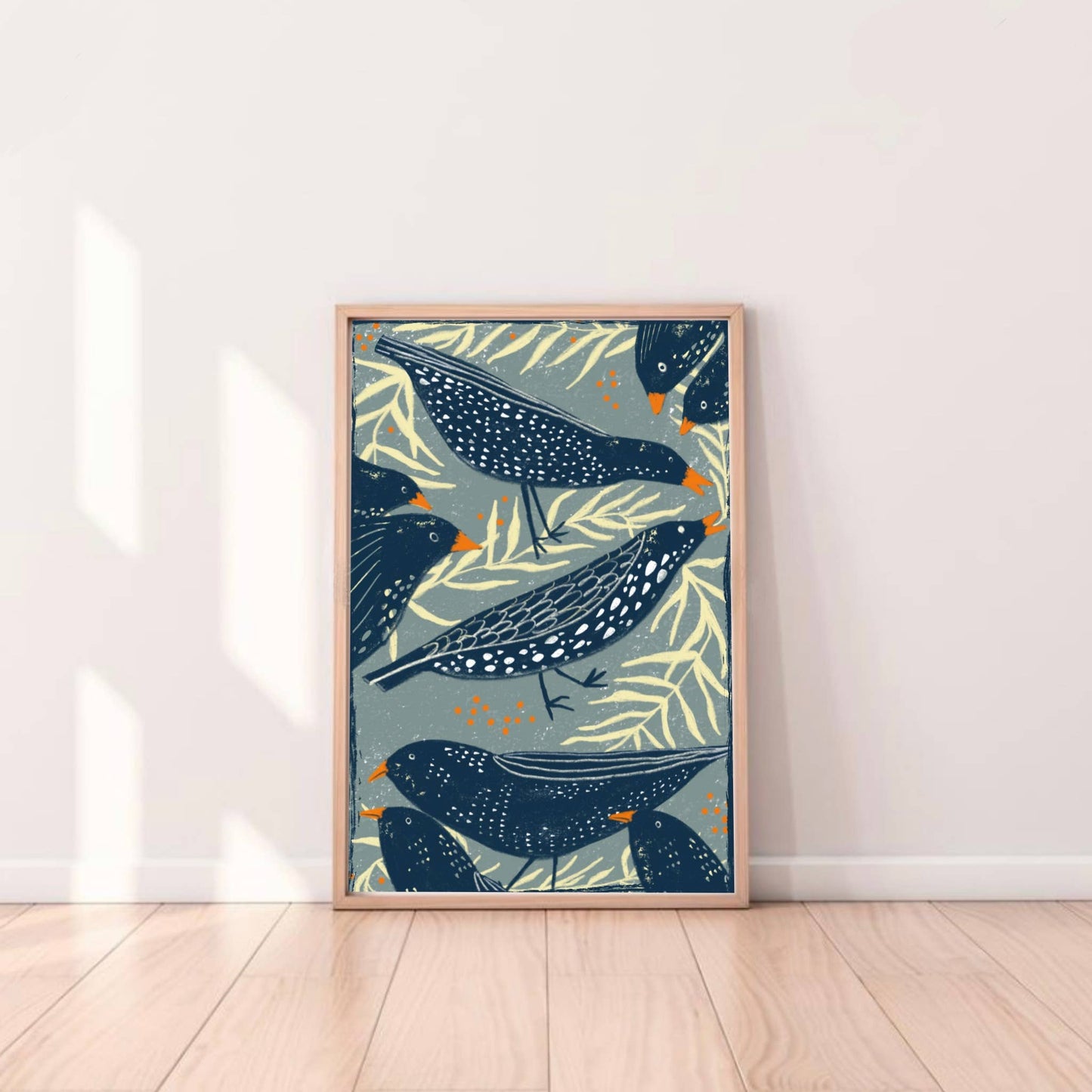 Print - Vögel und weiße Blumen