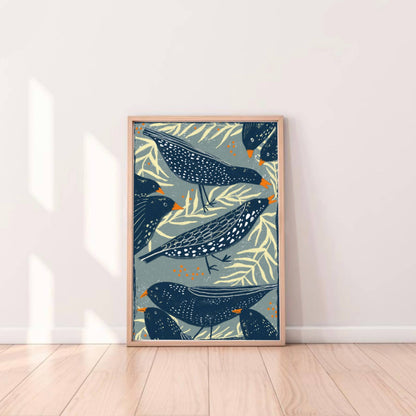 Print - Vögel und weiße Blumen