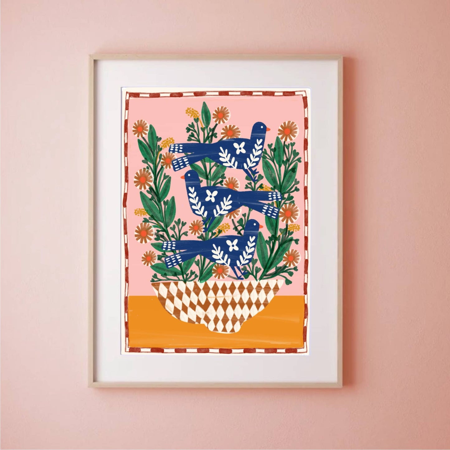 Print - Folk Vögel & Blumen