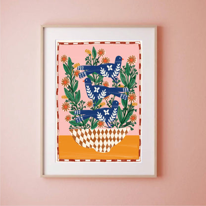 Print - Folk Vögel & Blumen
