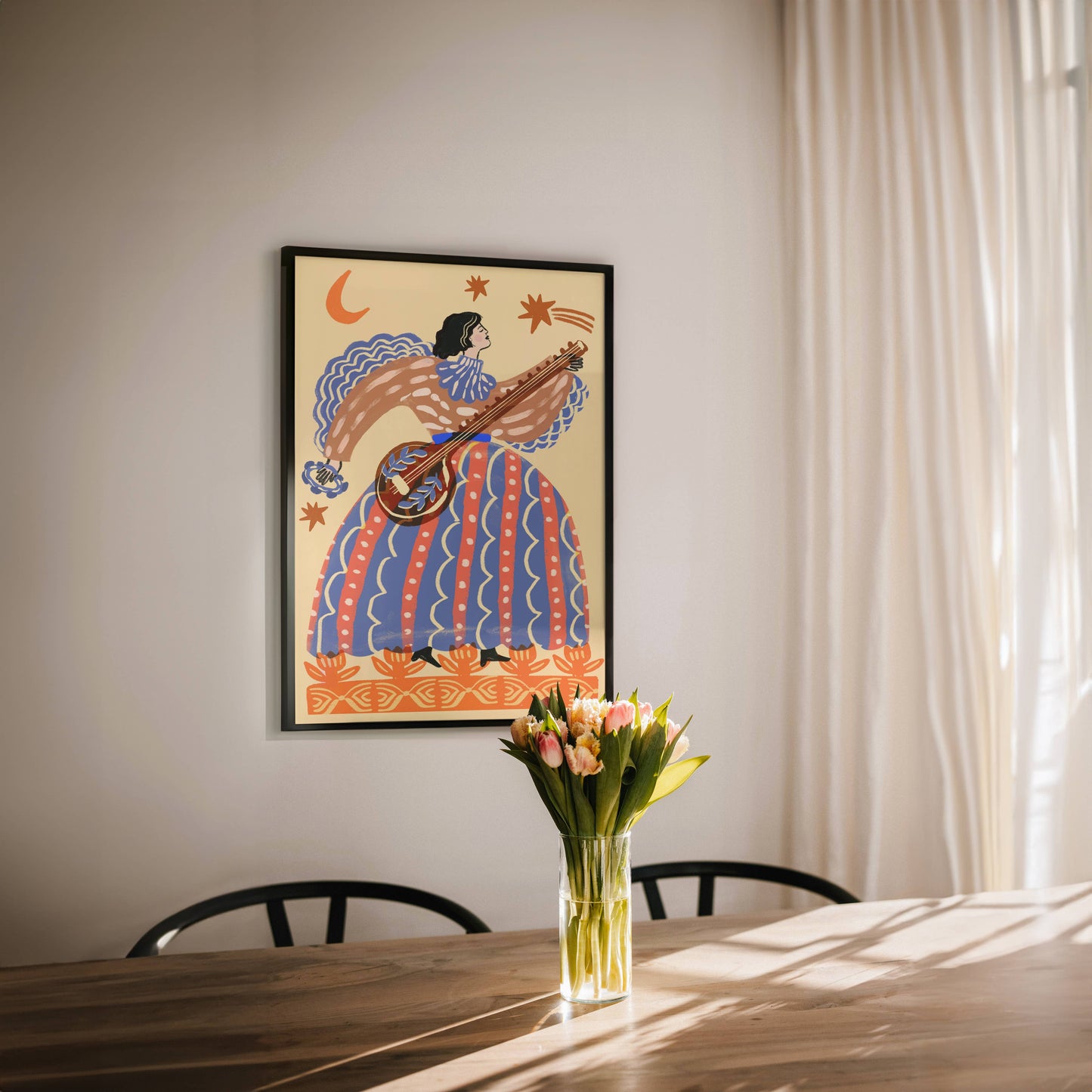 Print - Folk - Die Dame und die Sitar