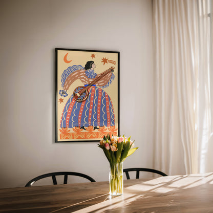 Print - Folk - Die Dame und die Sitar