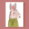 Postkarte 5. Geburtstag mit Esel von Frau Ottilie A6