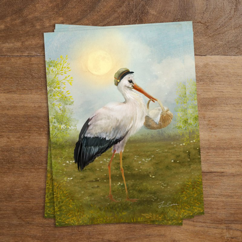 Storch mit Korb