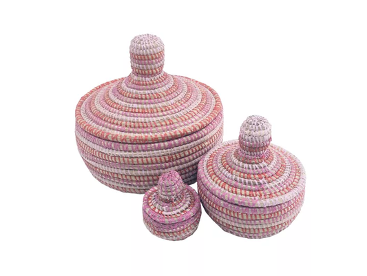 3er Set Körbchen mit Deckel - fuchsia