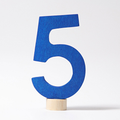 Grimm's Zahlenstecker 5, die blaue Fünf ist aus Lindenholz und farbig lasiert