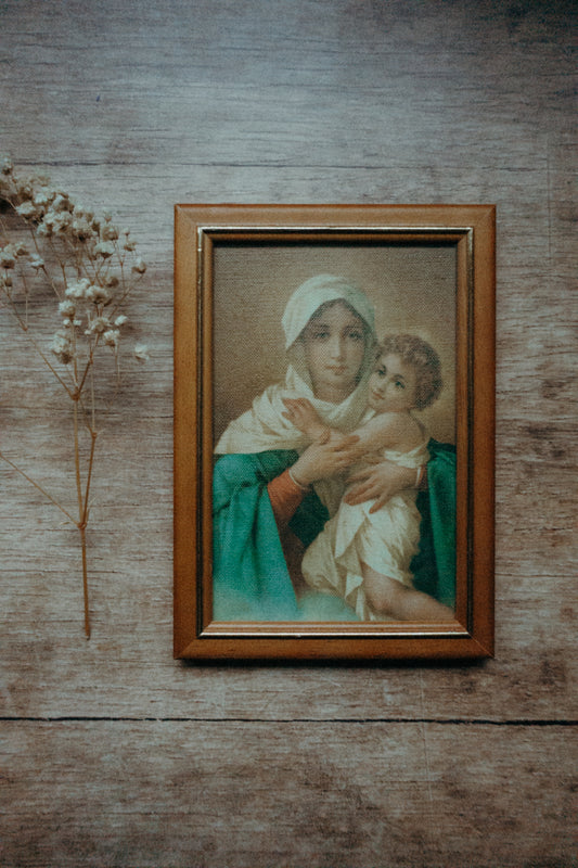 Bild mit Holzrahmen - Madonna mit Kind