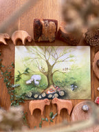 Kunstdruck Frühling aus dem Set Jahreszeiten von Ode Desjardins, Baum mit Schafen und Lämmern, Foto