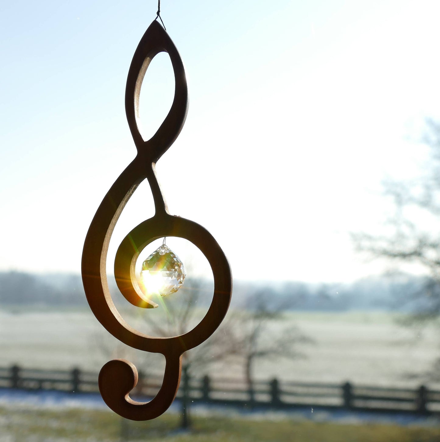 Fensterschmuck - Violinschlüssel mit Regenbogen-Kristall