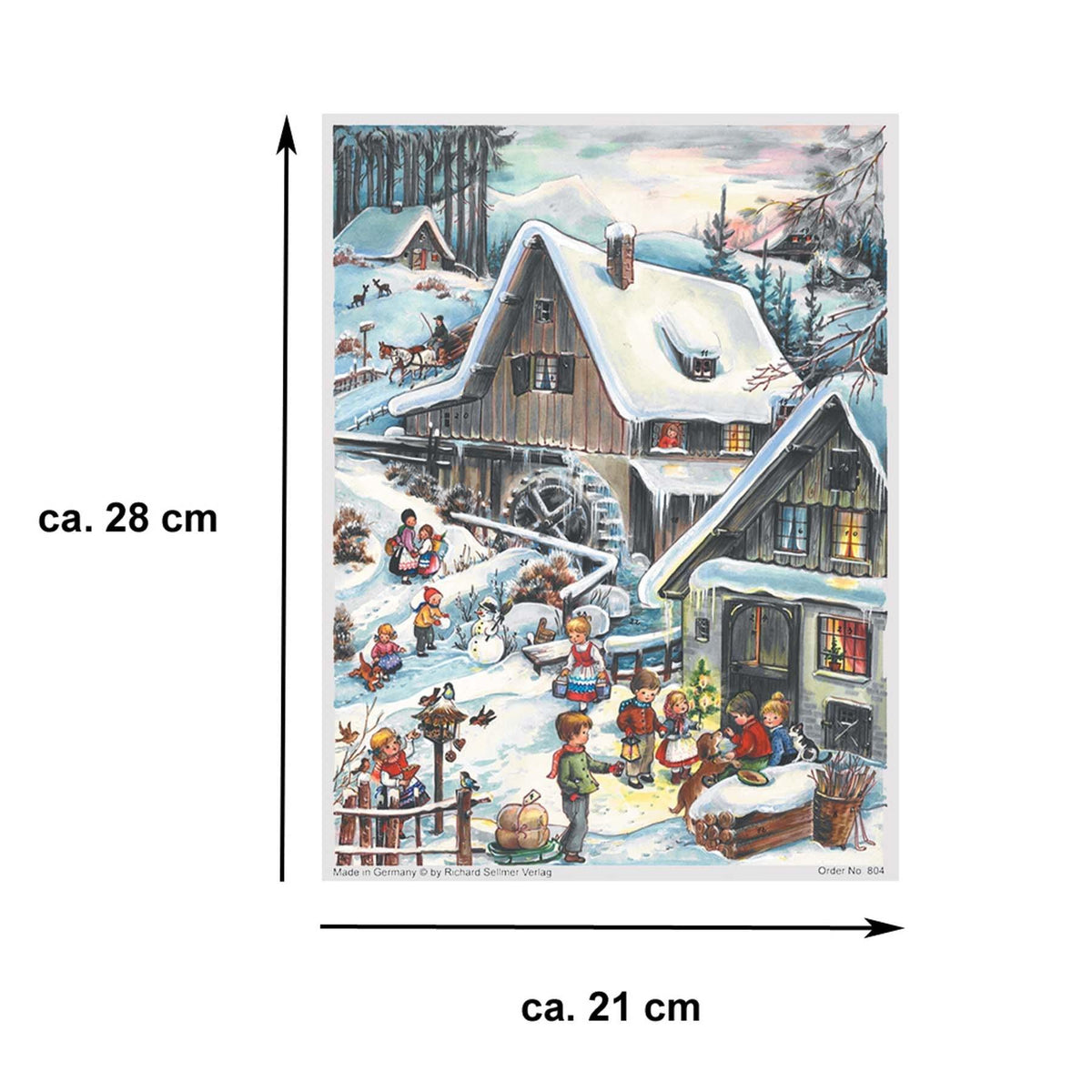 Adventskalender An der Mühle von Sellmer mit Maßangaben, Format A4