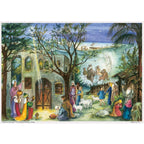 Adventskalender Stall von Bethlehem von Sellmer A4, Hirten, Schafe und Könige ziehen zum Stall