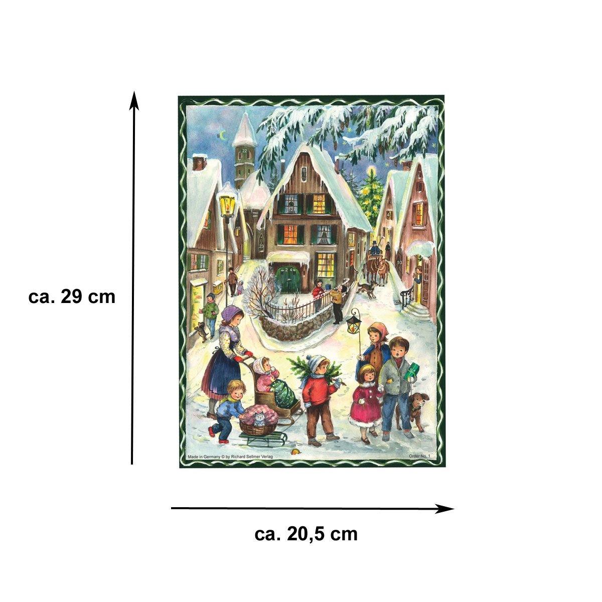 Adventskalender Weihnachten im Dorf von Sellmer A4, Lupe auf geöffnete Türchen