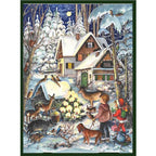 Adventskalender Winter bei den Tieren von Sellmer A4, Kinder und Waldtiere am leuchtenden Weihnachtsbaum