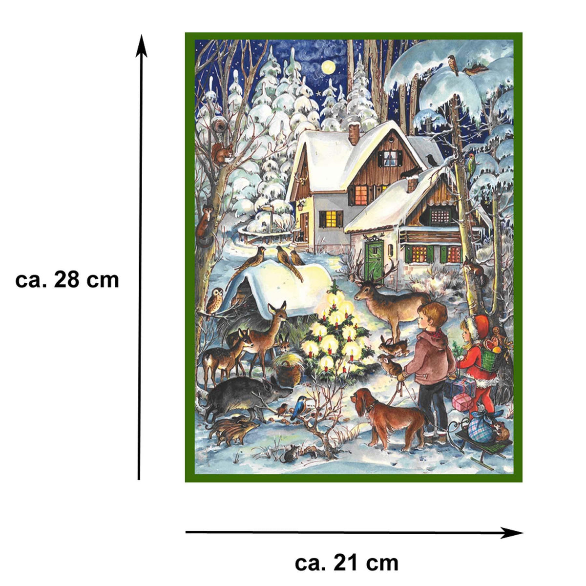 Adventskalender Winter bei den Tieren von Sellmer mit Maßangaben, Format A4