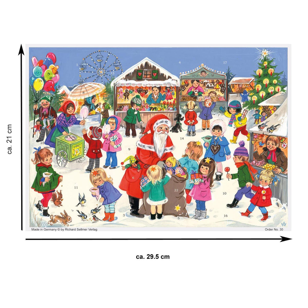 Adventskalender Weihnachtsjahrmarkt von Sellmer mit Maßangaben, Format A4