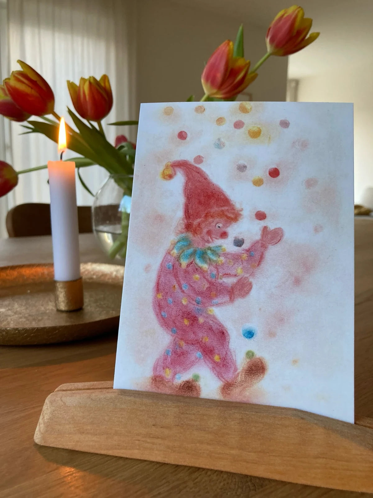 Postkarte Clown von Andrea Reiß: jonglierender Clown, Ansicht 3