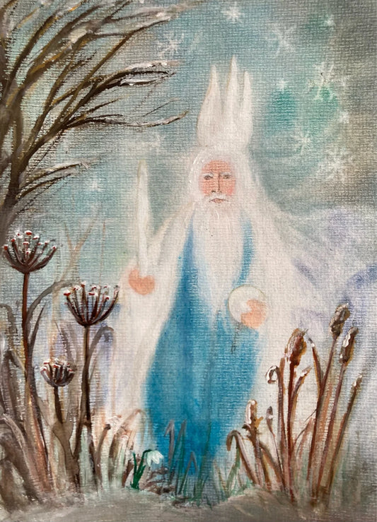 Postkarte König Winter von Andrea Reiß: König Winter mit Krone und eisblauem Gewand