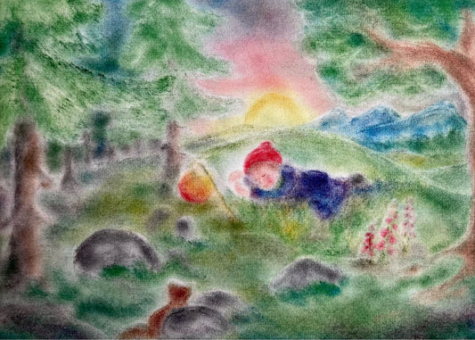 Postkarte Schlafendes Laternenkind von Andrea Reiß: schlafendes Laternenkind bei Sonnenaufgang