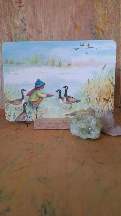 Postkarte Gänse von Anne Gies A6, Stimmungsbild
