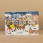 Adventskalender-Karte Angel Inn von Emily Sutton A5, verschneite Straße mit Postkutsche vor dem Gasthaus