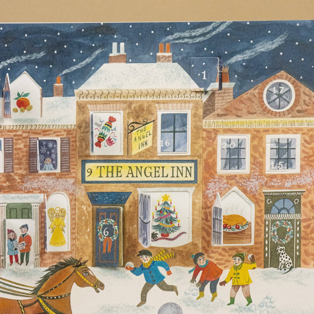Adventskalender-Karte Angel Inn von Emily Sutton, Detail mit dem Gasthaus The Angel Inn