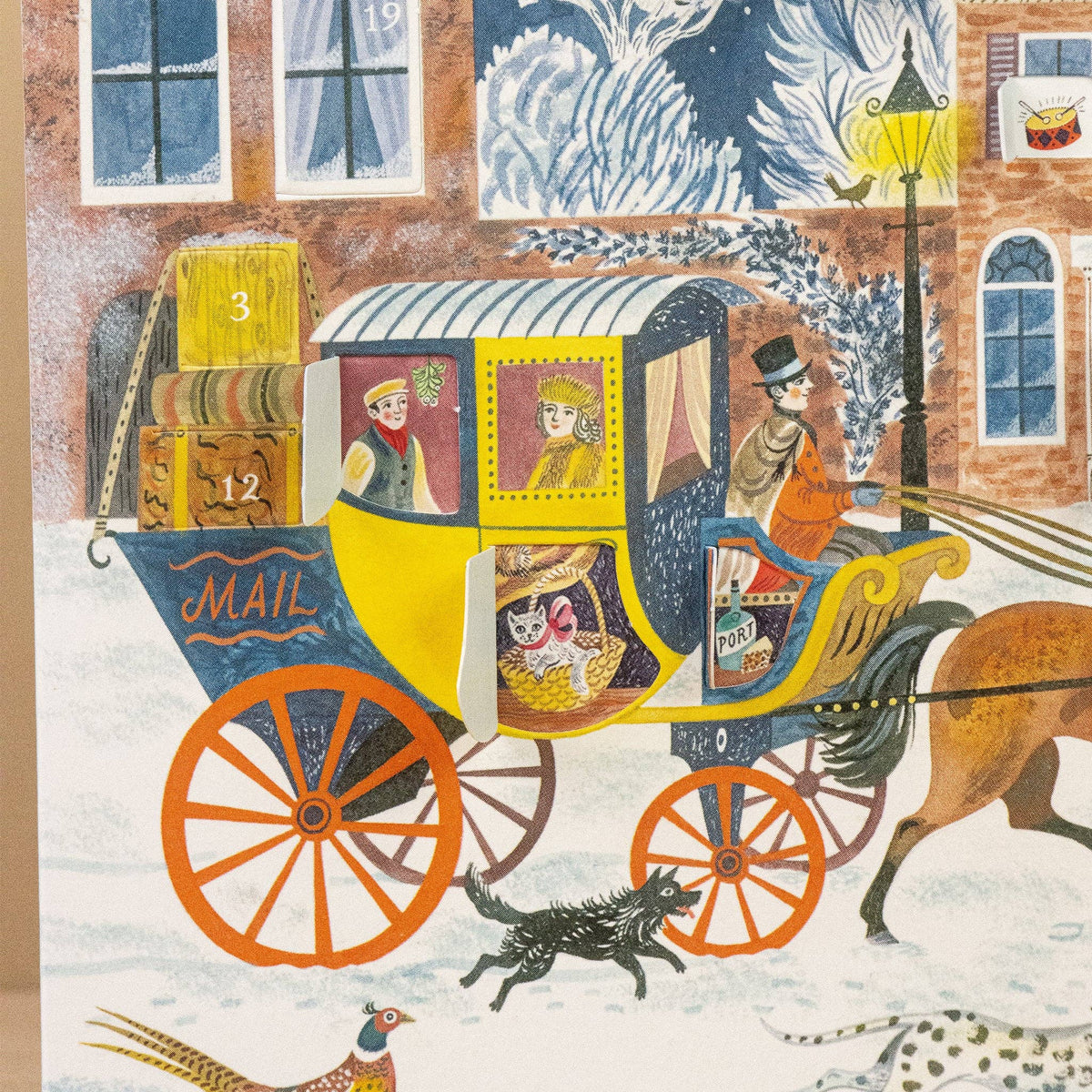 Adventskalender-Karte Angel Inn von Emily Sutton, Detail mit der Postkutsche