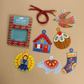 Geschenkanhänger Baumschmuck von Alice Melvin, sechs Anhänger mit Vogel, Haus, Weihnachtspudding, Eisbär, Strumpf und Figur samt Bindfaden