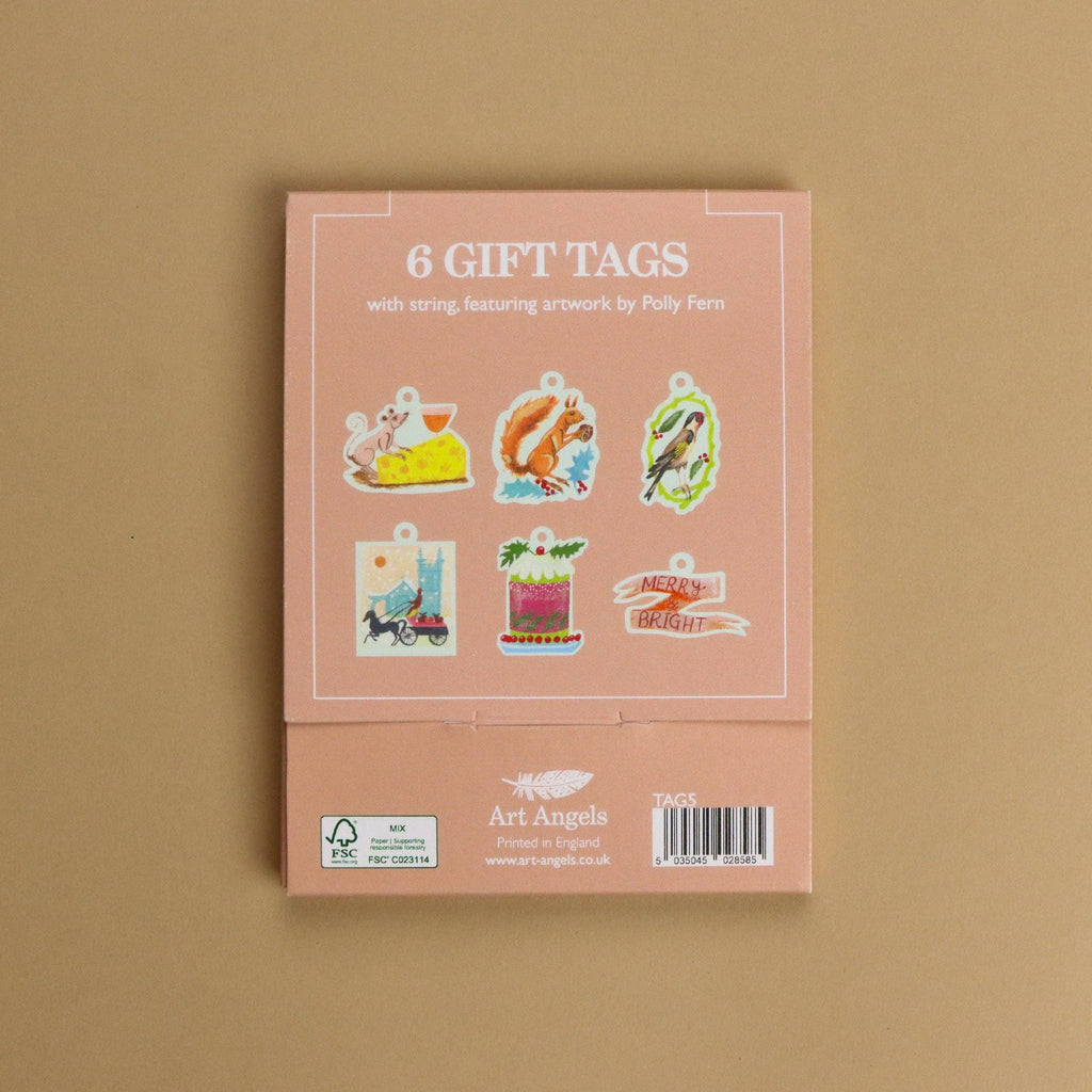 Geschenkanhänger Festtage von Polly Fern, Rückseite der Verpackung mit allen sechs Motiven