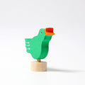 Grimm's Steckfigur singender Vogel, der grüne Vogel singt mit weit offenem Schnabel