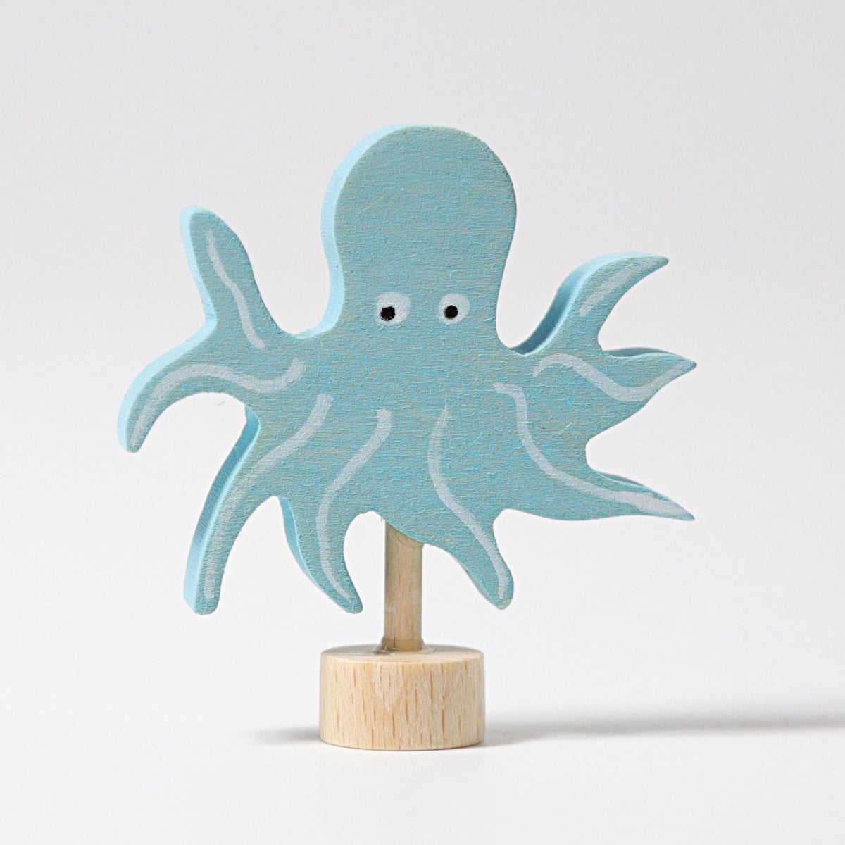Grimm's Steckfigur Tintenfisch, der hellblaue Tintenfisch ist aus Lindenholz und von Hand bemalt
