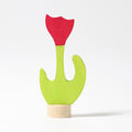 Grimm's Steckfigur Tulpe rot, die rote Tulpe steht auf grünem Stiel und ist aus Lindenholz handbemalt