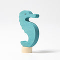 Grimm's Steckfigur Seepferdchen, das türkise Seepferdchen ist aus Lindenholz und von Hand bemalt