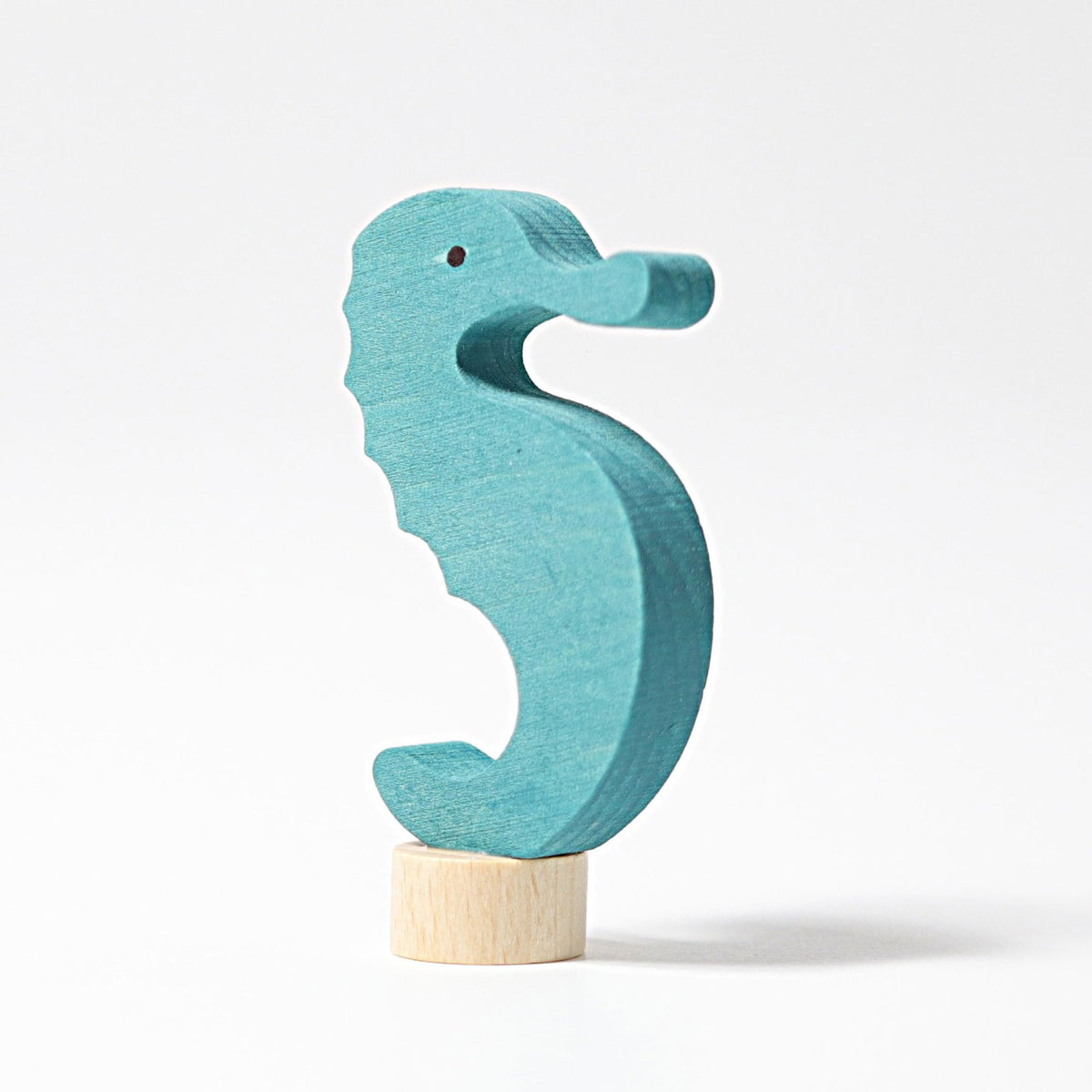Grimm's Steckfigur Seepferdchen, das türkise Seepferdchen ist aus Lindenholz und von Hand bemalt