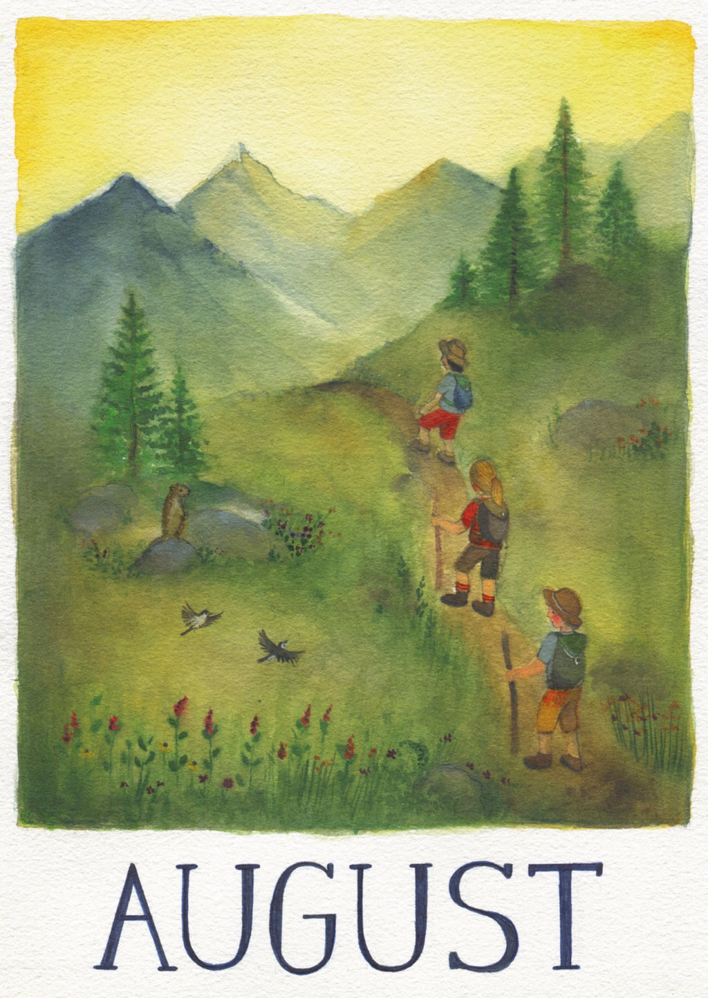 Postkarte August aus dem Monatskarten-Set 12 Monate von Ode Desjardins A6