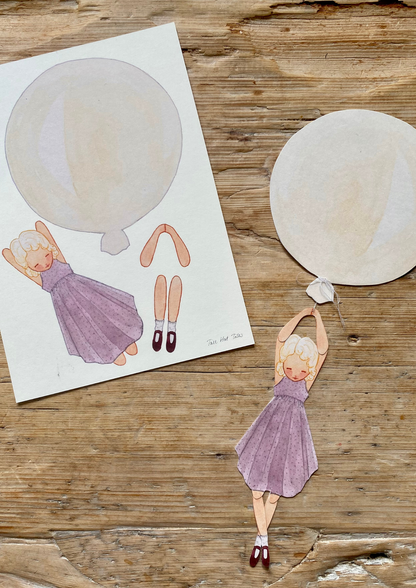 Bastelvorlage - Mädchen mit einem weiß/beigen Ballon