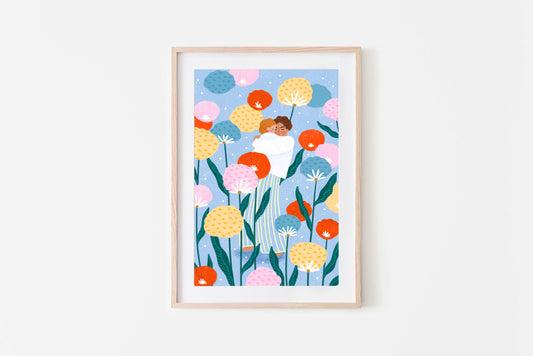 Print - Mama und Baby im Blumengarten A3