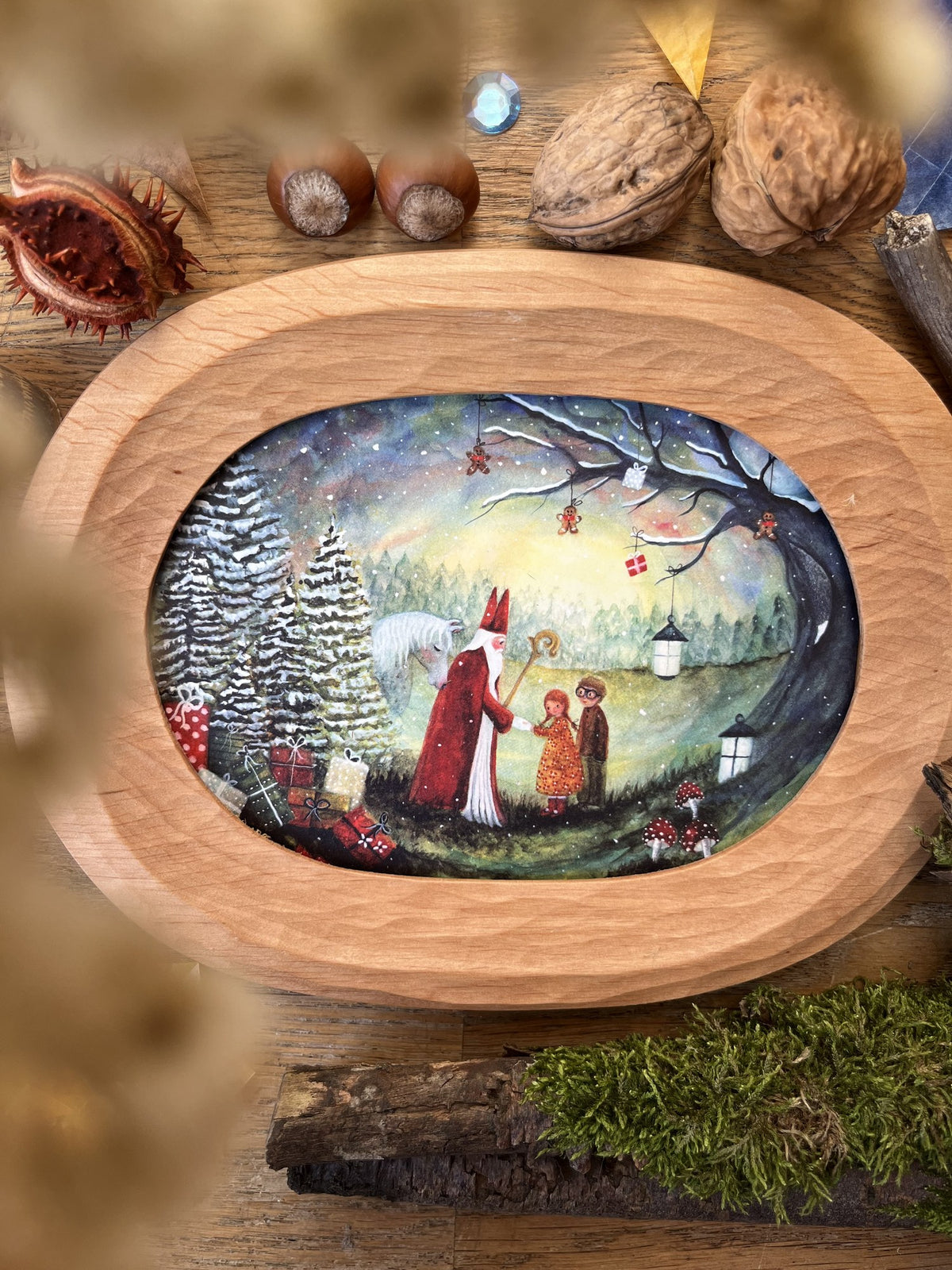 Postkarte Sankt Nikolaus im Wald von Bijdehansje im ovalen Postkartenrahmen von RahmenArt