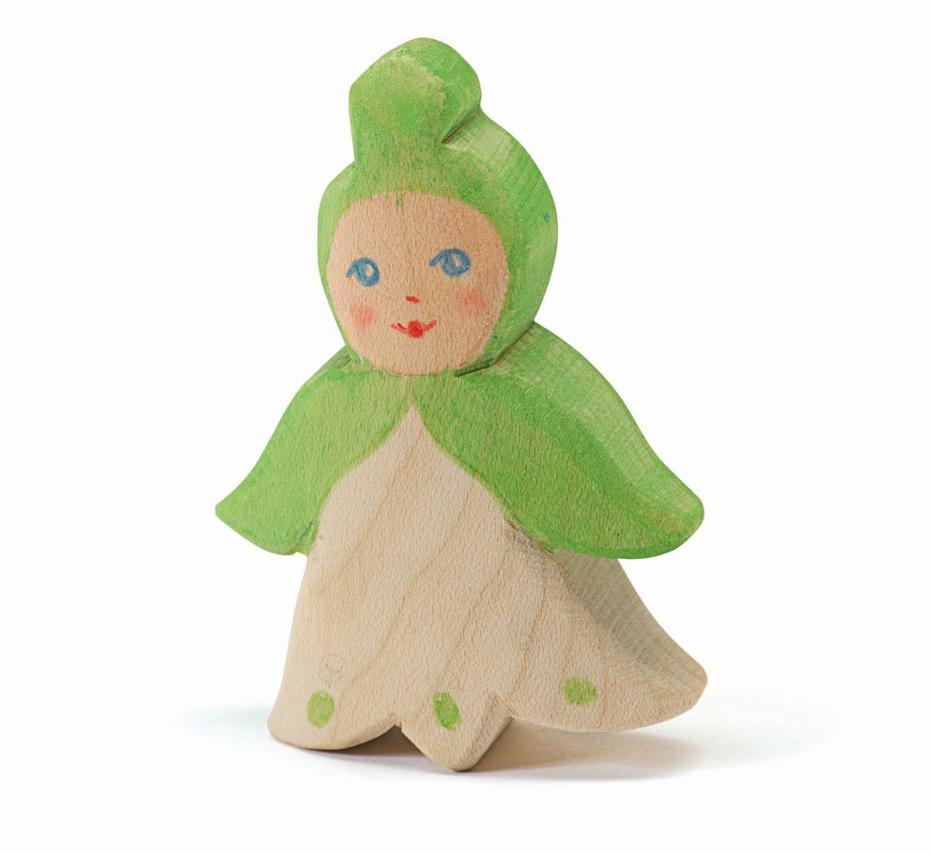Ostheimer Blumenkind Märzenbecher, Holzfigur in Weiß und Grün