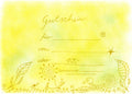 Gutschein über 10 € von buntnatur Family, handgemaltes Aquarell in Gelb und Grün mit Sonne, Schnecke und Blättern