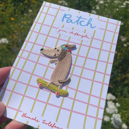 Bügelbild - Dackel auf Skateboard