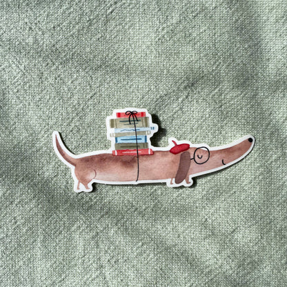 Sticker - Dackel mit Büchern 