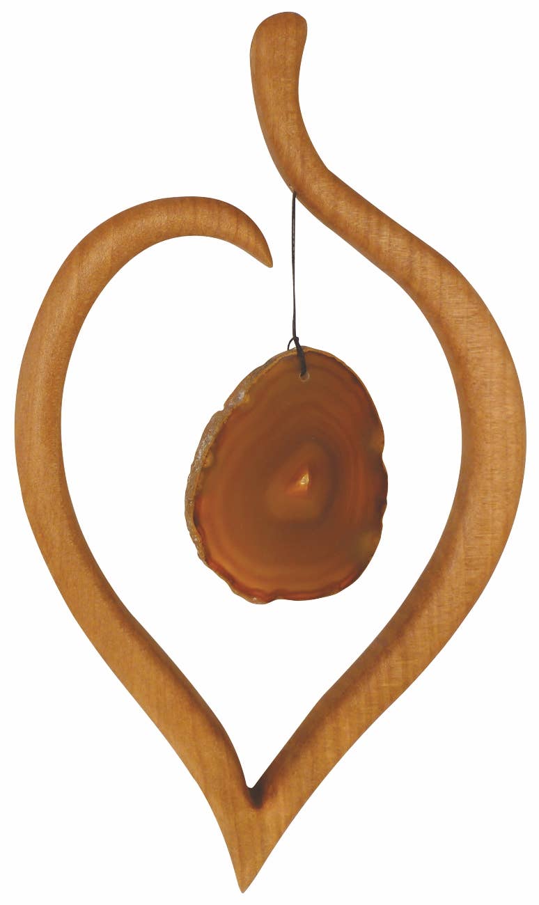 Fensterschmuck Lindenblatt mit naturfarbener Achatscheibe von Sternengasse