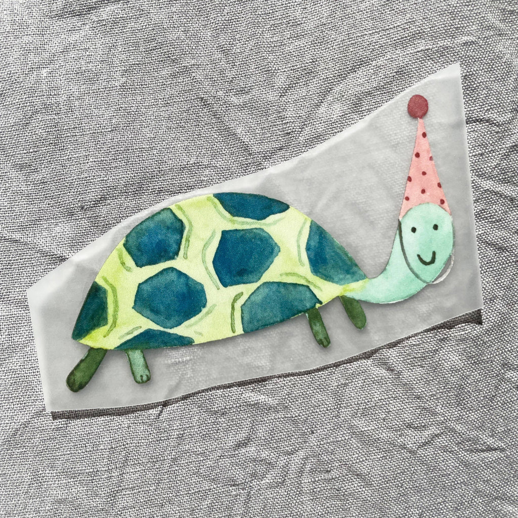 Bügelbild Schildkröte mit Partyhut von Hannahs Firlefanz