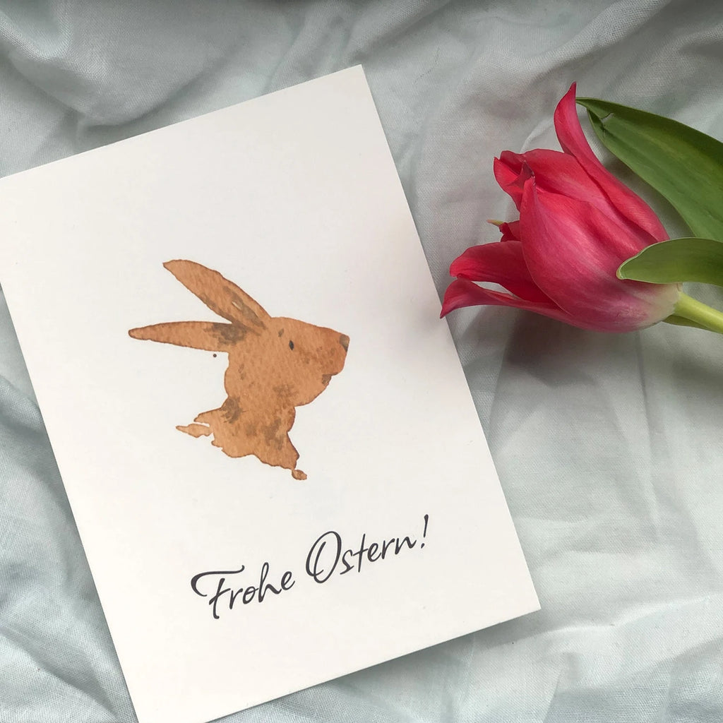 Postkarte Frohe Ostern von Corinna Schwerdtfeger A6 mit einer Tulpe, Stimmungsbild