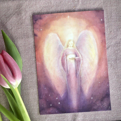 Postkarte Herzenslichtengel von Corinna Schwerdtfeger A6 mit Tulpen, Stimmungsbild