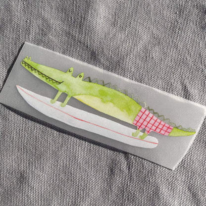 Bügelbild - Krokodil auf Surfboard