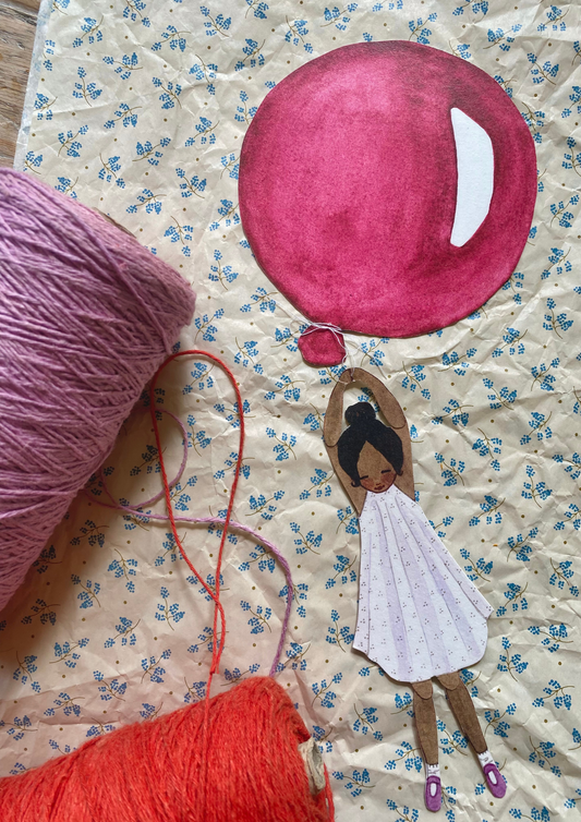 Bastelvorlage - Mädchen mit einem rot/pinken Ballon