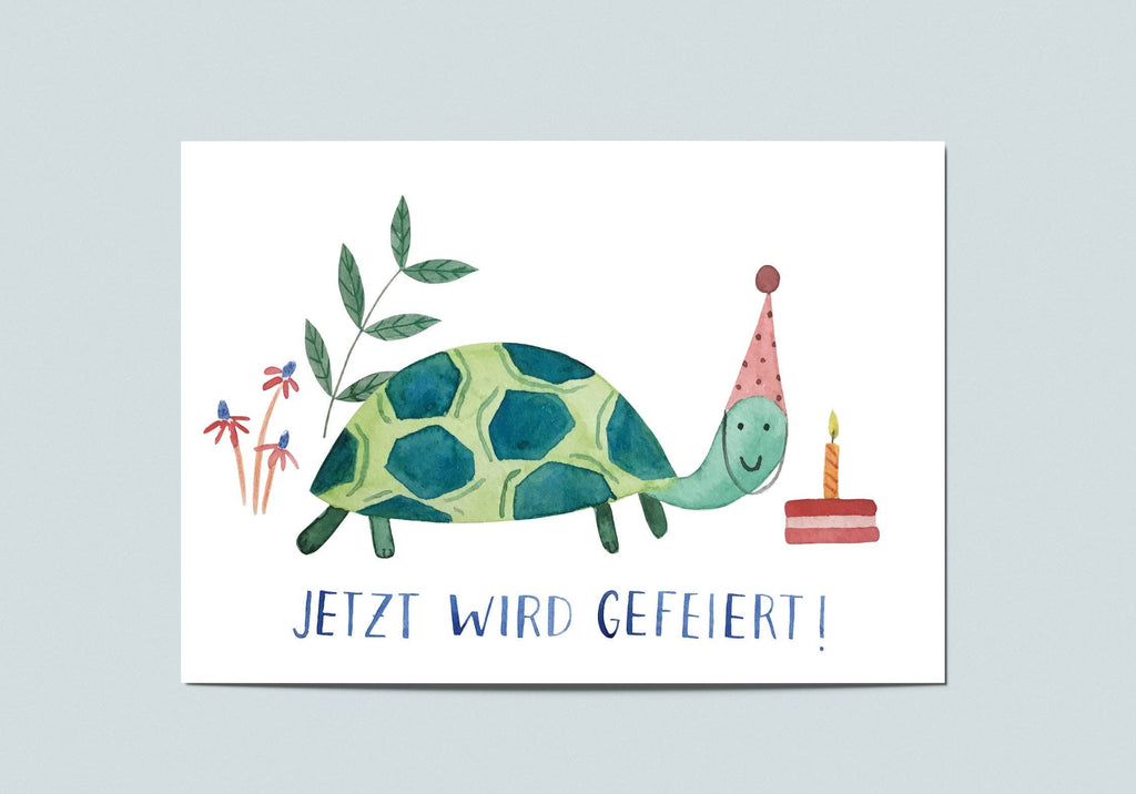 Postkarte Jetzt wird gefeiert Schildkröte von Hannahs Firlefanz A6