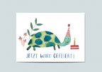 Postkarte Jetzt wird gefeiert Schildkröte von Hannahs Firlefanz A6